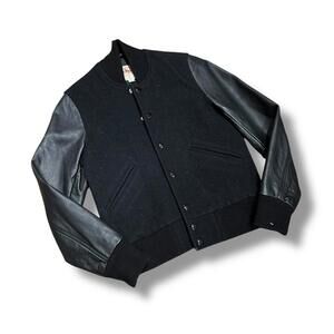 Black Varsity Schott Leather Sleeve Jacket